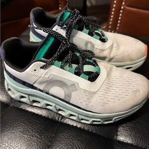 On Running Cloud Monster White and Green Sneakers